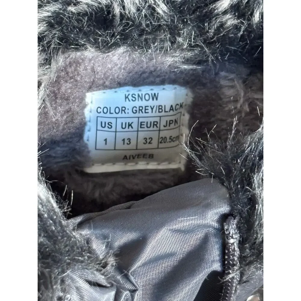 Dream Pairs Kids Waterproof Snow Boots Grey Black Faux Fur Lined Winter‎ US 1